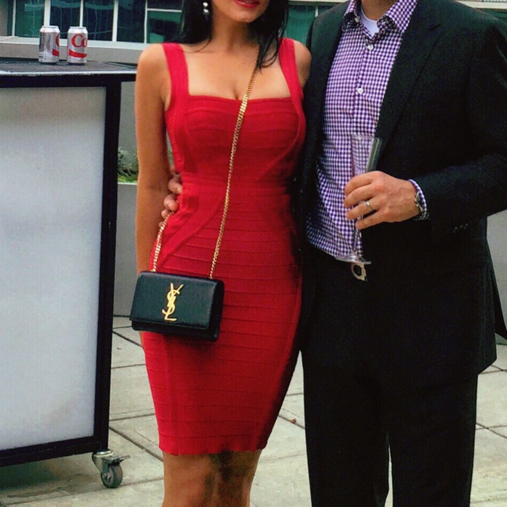 Herve Leger Classic Mini Red Bandage Dress